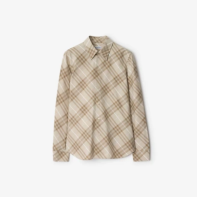 Slim Fit Check Cotton Shirt in Stone grey - Women | Burberry® Official