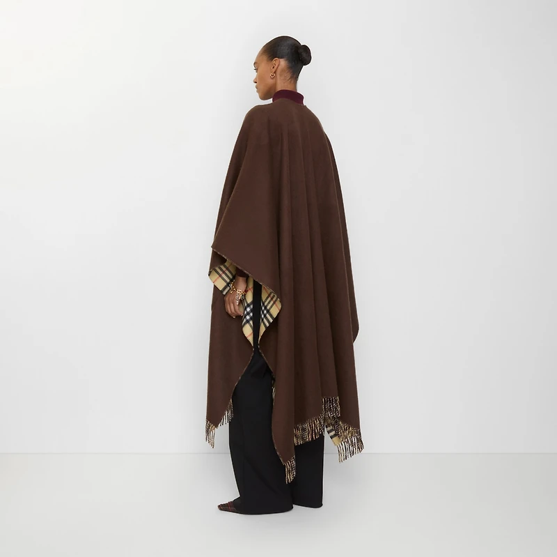 Reversible Check Wool Cashmere Cape in Treacle brown | Burberry® Official