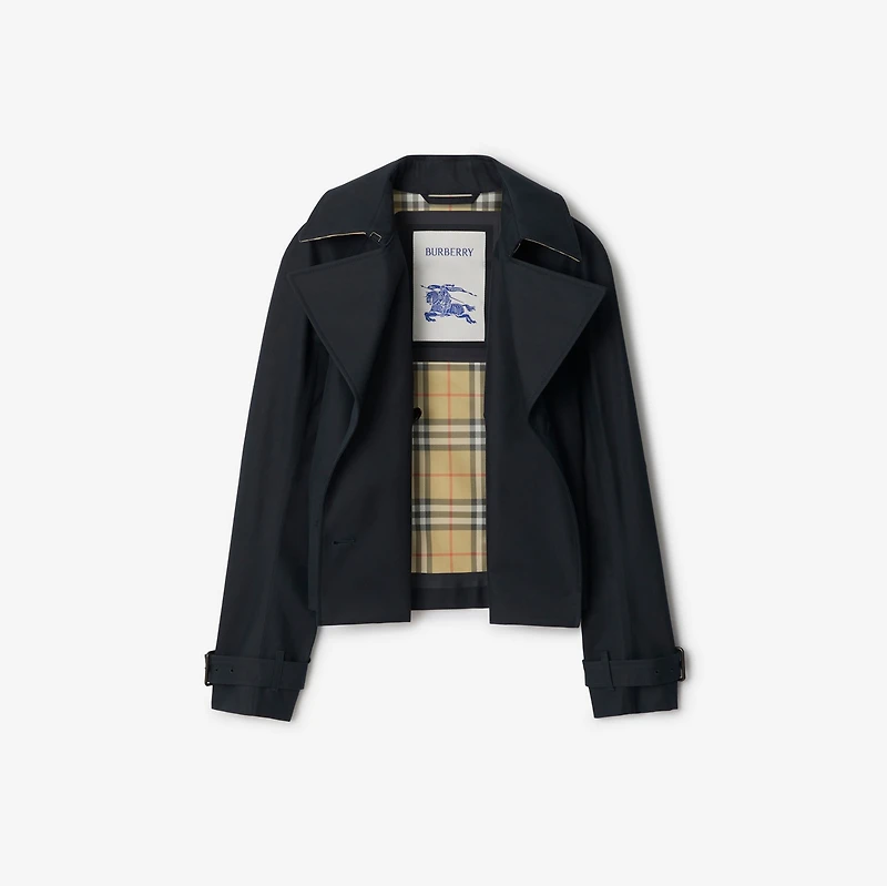 Cropped Cotton Trench Jacket in Navy - Women | Burberry® Official