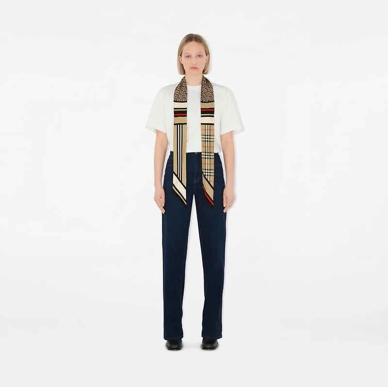 Skinny Montage Silk Scarf in Archive beige | Burberry® Official