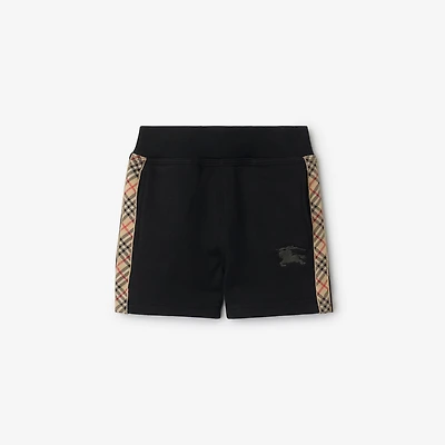 Check Trim Cotton Shorts in Black | Burberry® Official