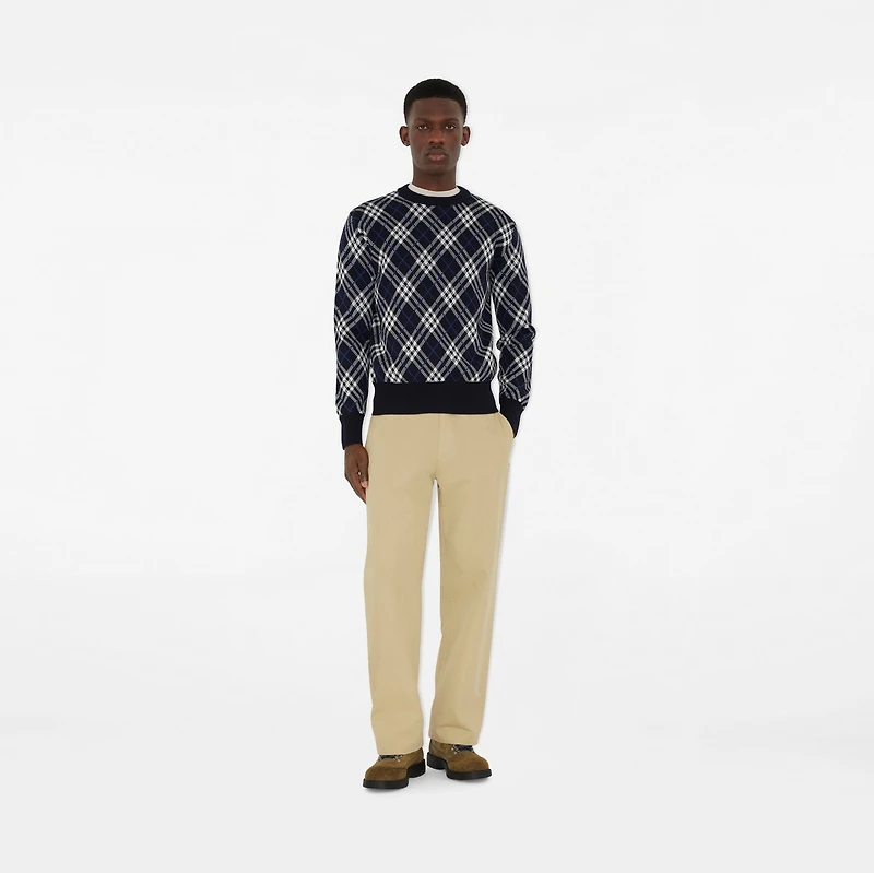 Check Wool Blend Sweater in Ink blue - Men | Burberry® Official