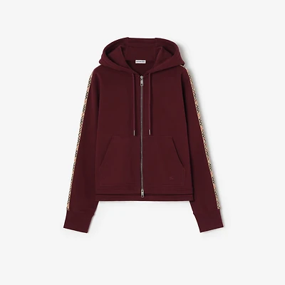 Check Trim Cotton Zip Hoodie in Vineyard red - Women | Burberry® Official