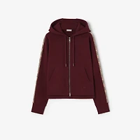 Check Trim Cotton Zip Hoodie in Vineyard red - Women | Burberry® Official