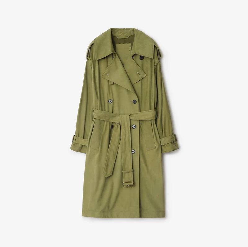 Long Nubuck Trench Coat in Wreath - Women, Leather | Burberry® Official