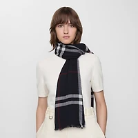 Wide Check Wool Scarf in Ink | Burberry® Official