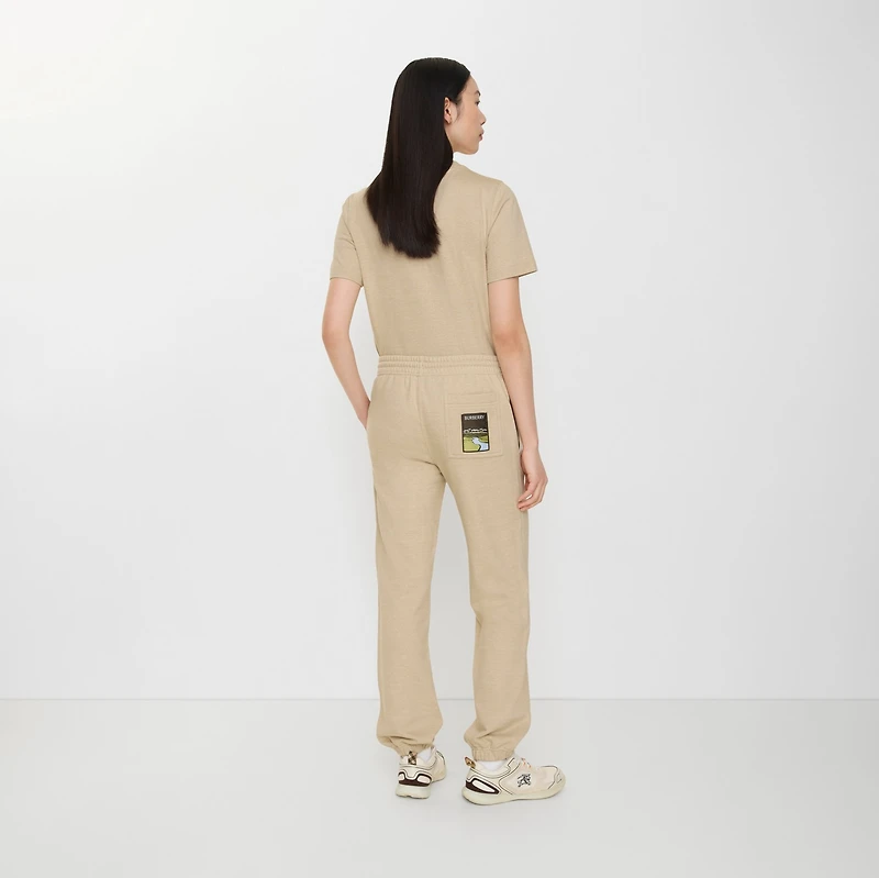 Landscape Label Cotton Jogging Pants in Dune beige melange - Women | Burberry® Official