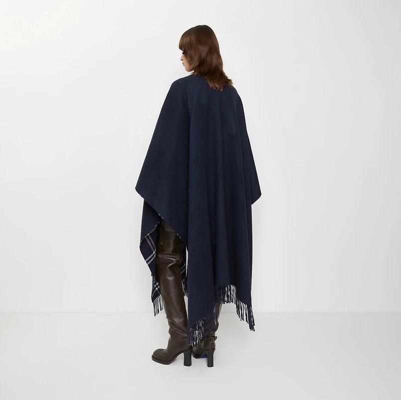 Reversible Check Wool Cashmere Cape in Ink blue | Burberry® Official