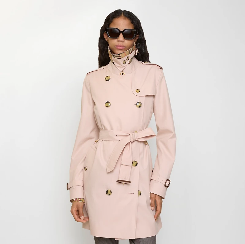 Short Tropical Gabardine Kensington Trench Coat in Pale sugar pink - Women, Cotton Gabardine | Burberry® Official