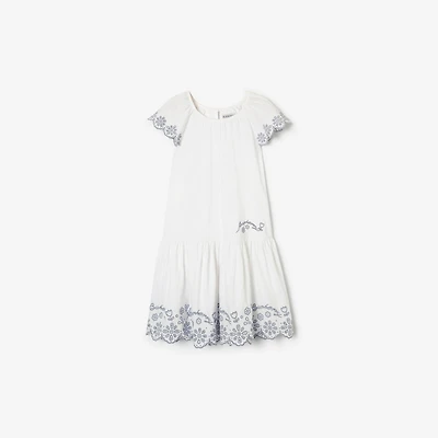 Broderie Anglaise Cotton Dress in White | Burberry® Official