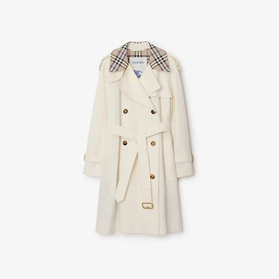 Mid-length Check Collar Castleford Trench Coat in Cotton beige - Women, Cotton | Burberry® Official