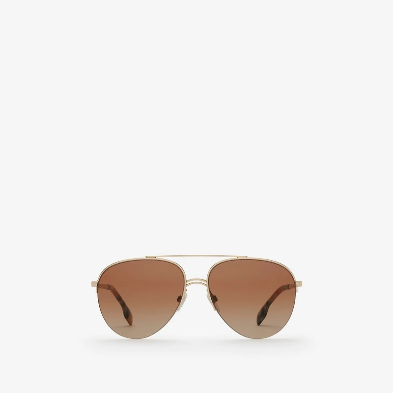 Check Detail Aviator Sunglasses in Light brown - Women | Burberry® Official