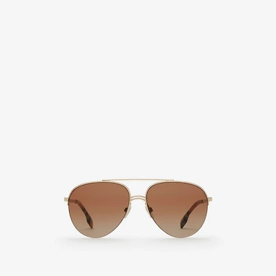 Check Detail Aviator Sunglasses in Light brown - Women | Burberry® Official