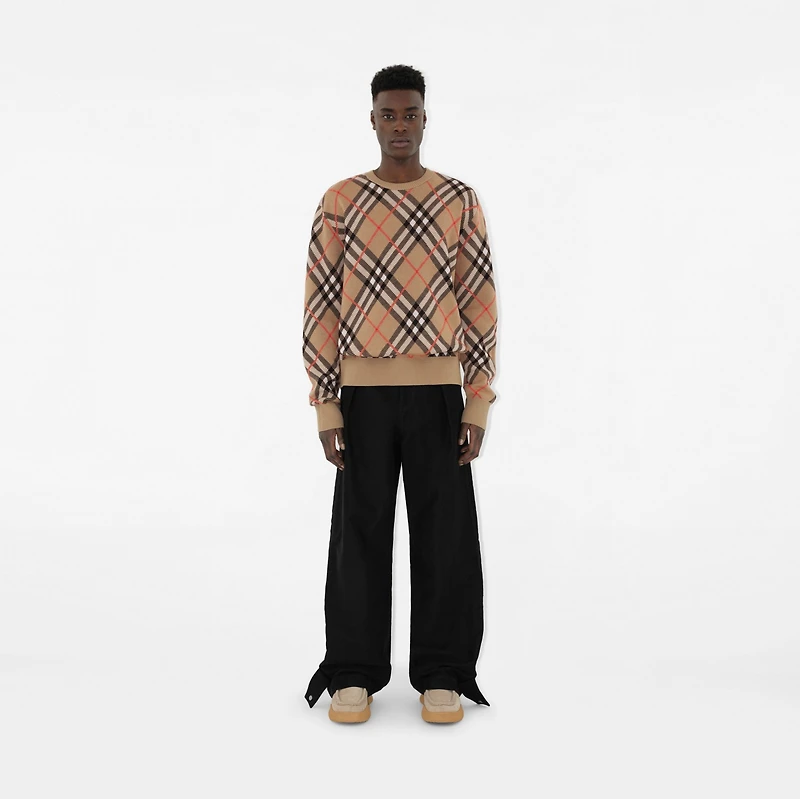 Check Wool Mohair Blend Sweater in Sand - Men, Nylon | Burberry® Official