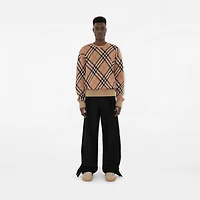 Check Wool Mohair Blend Sweater in Sand - Men, Nylon | Burberry® Official