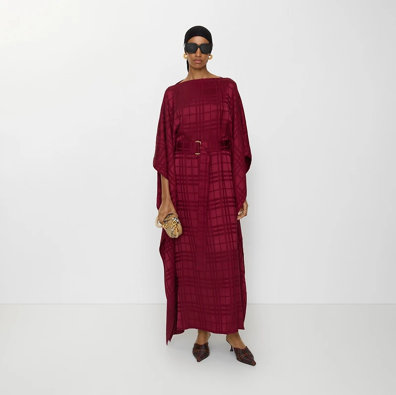 Check Silk Cape in Ripple red - Women | Burberry® Official
