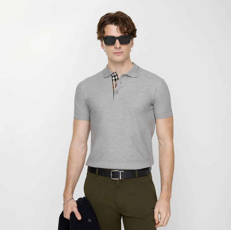 Cotton Polo Shirt in Pale grey melange - Men | Burberry® Official