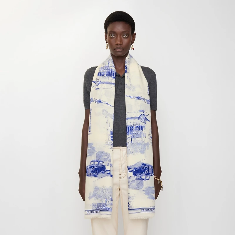 London Landmarks Wool Silk Scarf in Knight | Burberry® Official