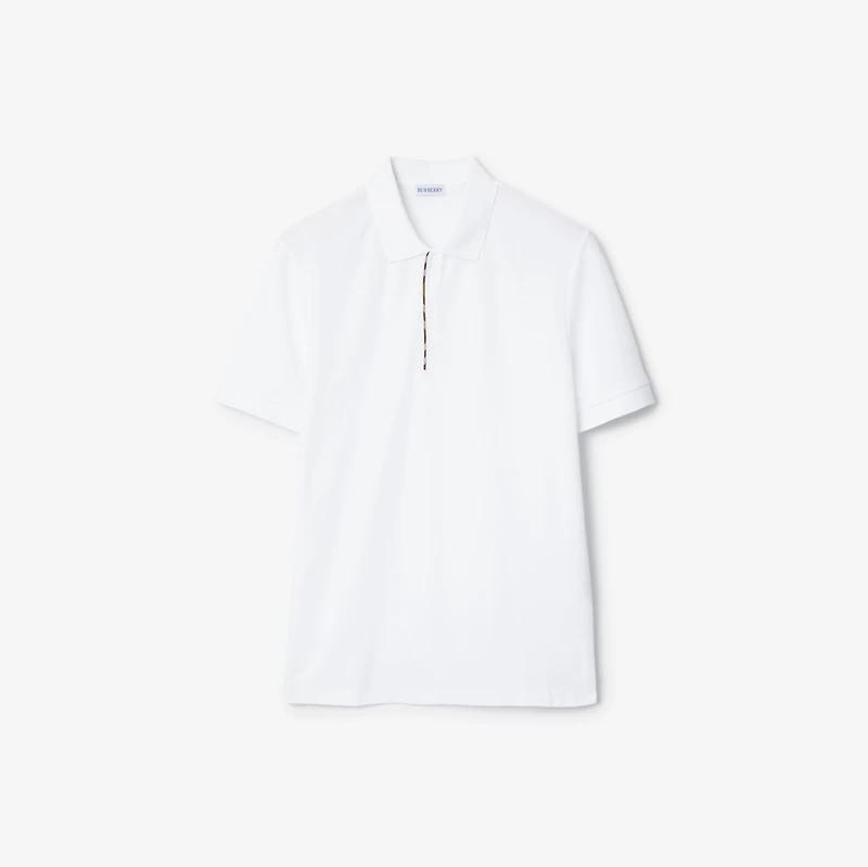 Check Trim Cotton Polo Shirt in White - Men | Burberry® Official