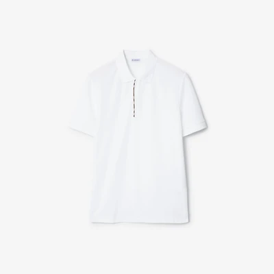 Check Trim Cotton Polo Shirt in White - Men | Burberry® Official