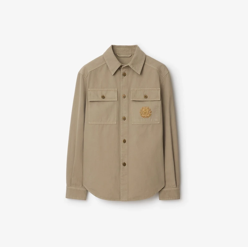 B Crest Cotton Overshirt in Quill - Men | Burberry® Official