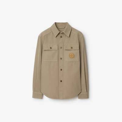 B Crest Cotton Overshirt in Quill - Men | Burberry® Official