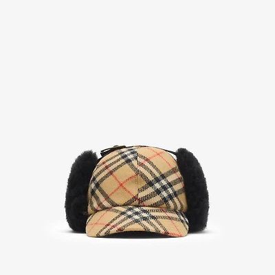 Check Wool Trapper Cap in Sand beige - Men | Burberry® Official