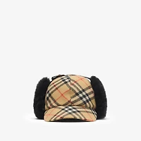 Check Wool Trapper Cap in Sand beige - Men | Burberry® Official