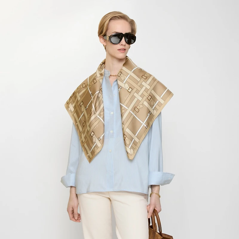 Belt Check Silk Scarf in Finch beige | Burberry® Official