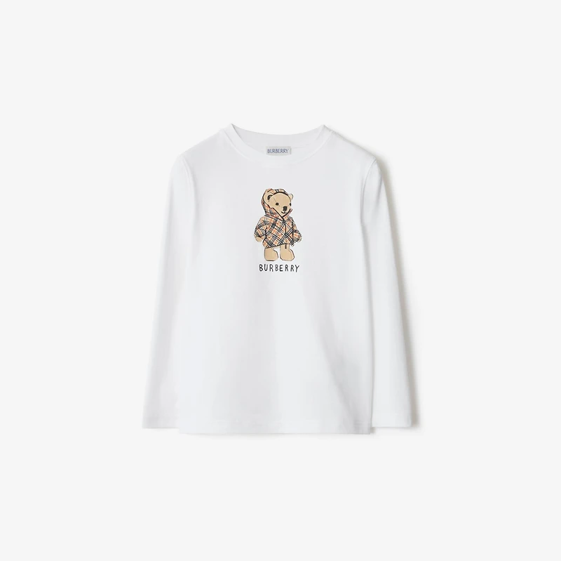 Puffer Bear Cotton Top in White | Burberry® Official