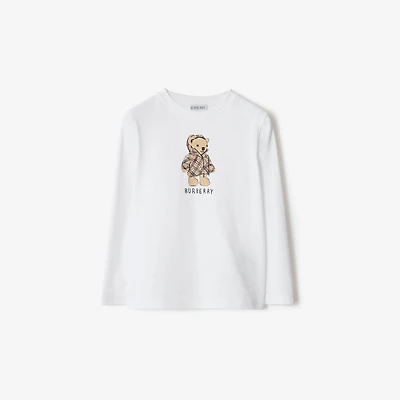 Puffer Bear Cotton Top in White | Burberry® Official