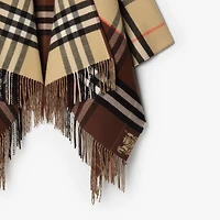 Contrast Check Cashmere Wool Cape in Sand beige/treacle brown | Burberry® Official