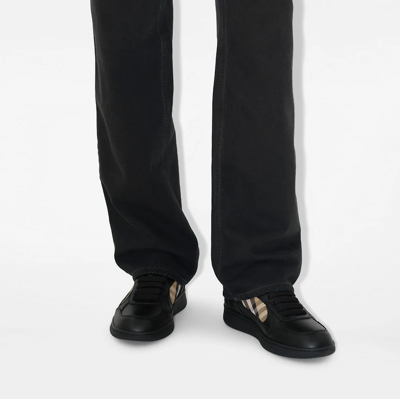 Leather and Check Terrace Sneakers​ in Black/sand - Men | Burberry® Official