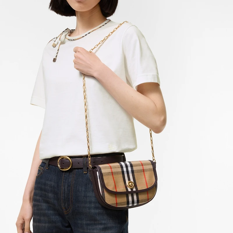 Mini Highlands Chain Crossbody Bag in Sand beige - Women, Cotton, Linen | Burberry® Official