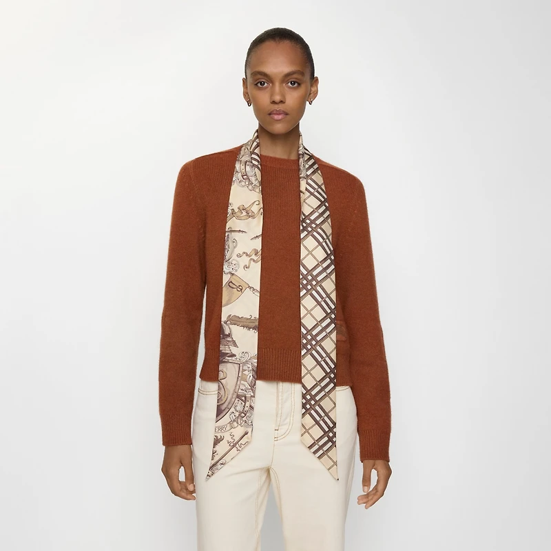 Skinny Reversible Etched Knight Silk Scarf in Taupe beige | Burberry® Official