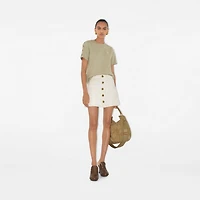 Check Trim Cotton T-shirt in Skylark - Women | Burberry® Official