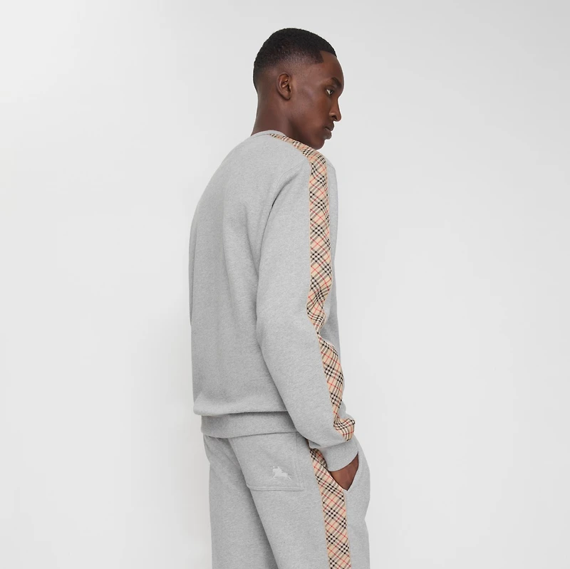 Check Trim Cotton Sweatshirt in Pale grey melange - Men | Burberry® Official