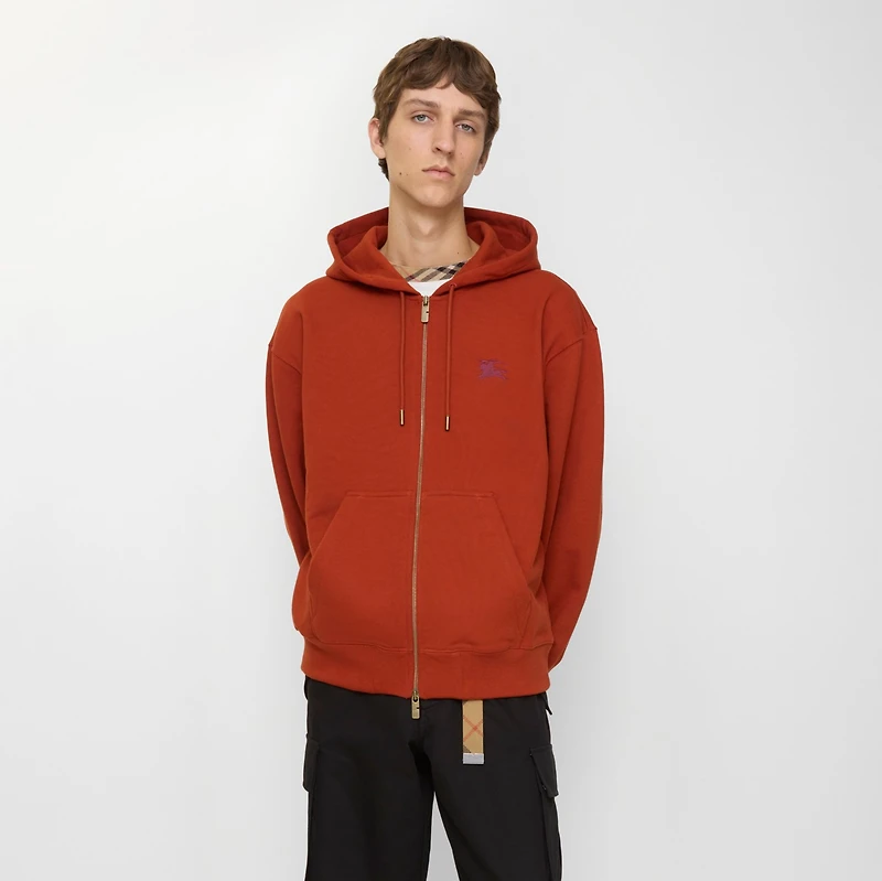 Gothic Logo Cotton Zip Hoodie in Fire orange - Men | Burberry® Official