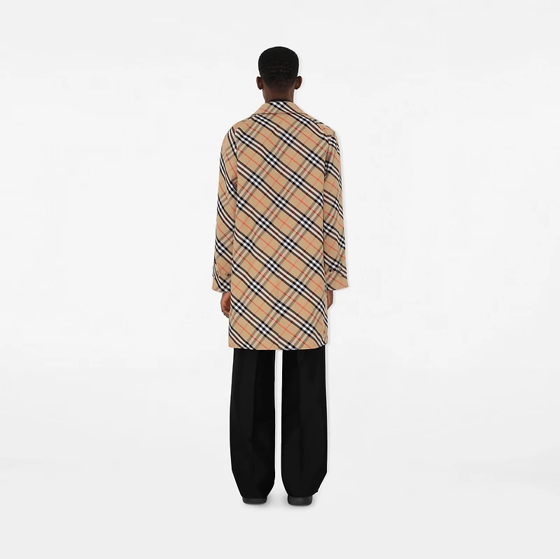 Long Reversible Gabardine Car Coat in Flax - Men, Cotton | Burberry® Official