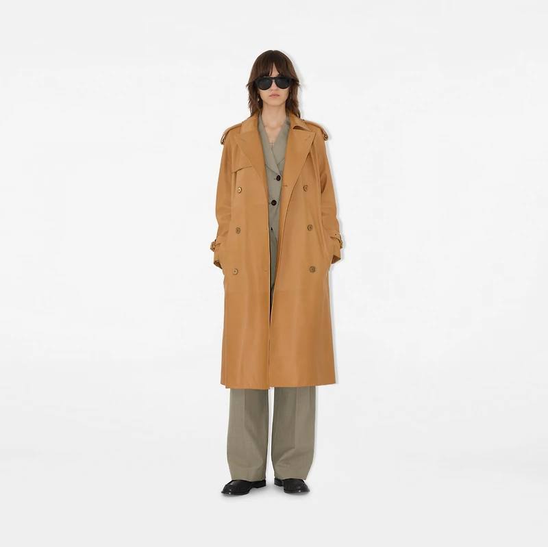 Long Leather Castleford Trench Coat in Sepia - Women | Burberry® Official
