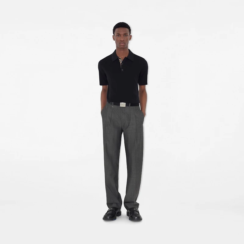 Wool Polo Shirt in Navy - Men | Burberry® Official