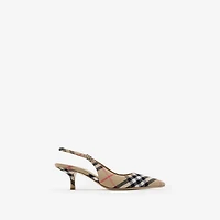 Check Dame Slingback Pumps​ in Sand - Women, Linen | Burberry® Official