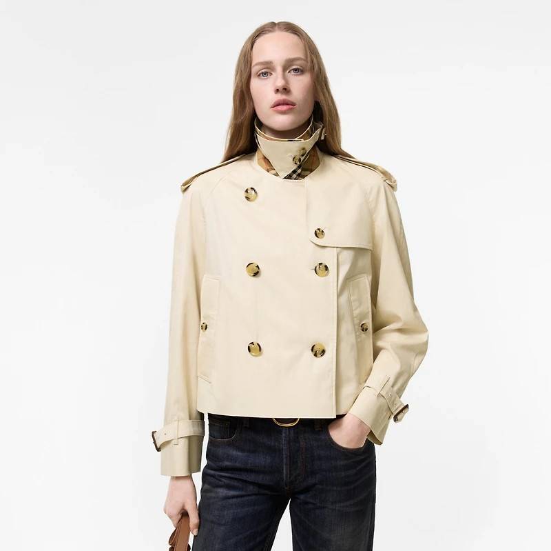 Cropped Tropical Gabardine Mayfair Trench Jacket in Stone beige - Women | Burberry® Official