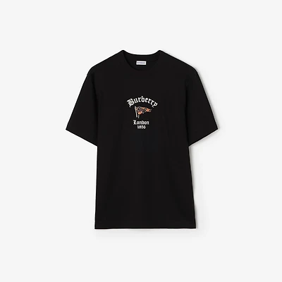 Check Flag Cotton T-shirt in Black - Men | Burberry® Official