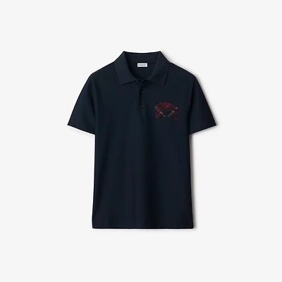 EKD Check Cotton Polo Shirt in Navy - Men | Burberry® Official
