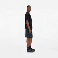 Check Stretch Cotton Blend Shorts in Ink - Men, Nylon | Burberry® Official