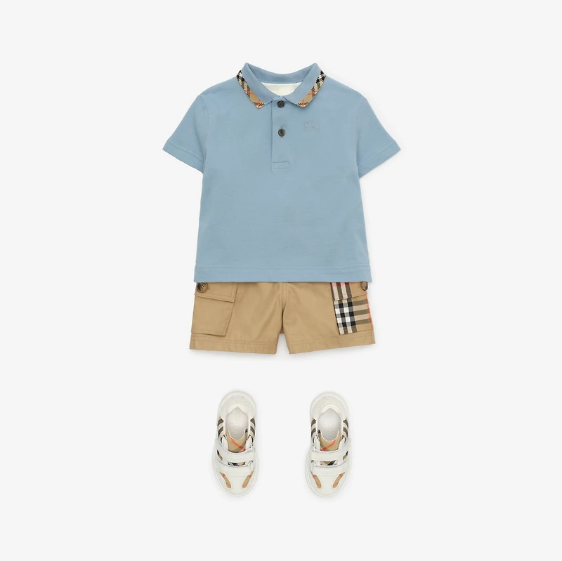 Check Collar Cotton Polo Shirt in Misty blue | Burberry® Official