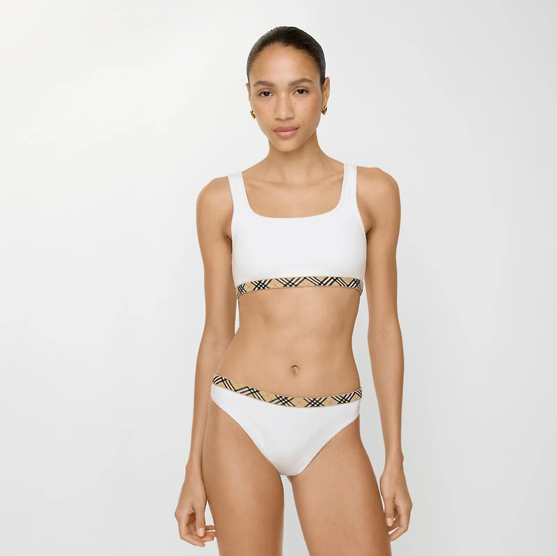 Check Trim Bikini Briefs in Chalk white - Women, Nylon | Burberry® Official
