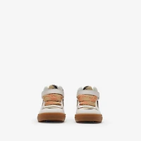 Check and Leather High-top Sneakers in Sand