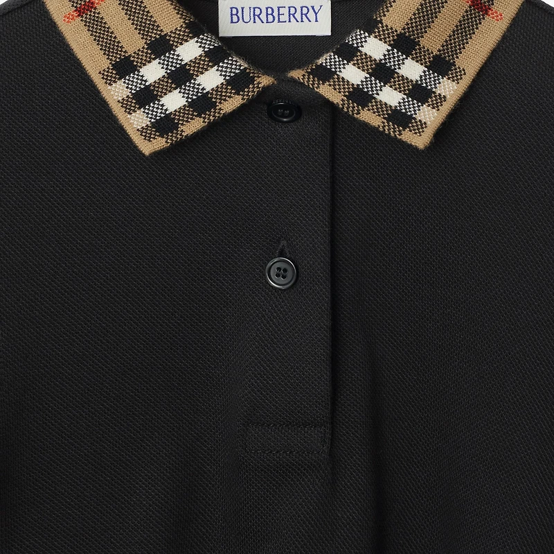 Check Collar Cotton Polo Shirt Dress in Black | Burberry® Official